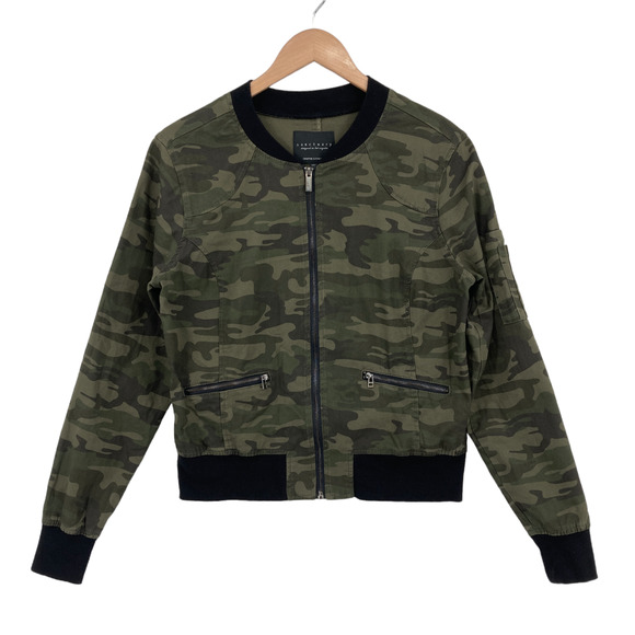 Sanctuary Jackets & Blazers - Sanctuary Bomber Jacket Women Small Green Camouflage Cotton Long Sleeve Full Zip